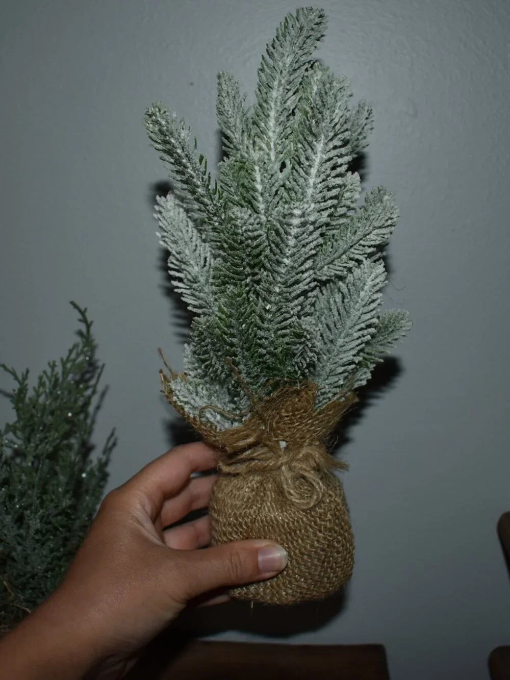 Two Small Mini Winter Holiday Christmas Burlap Tree Rustic Farmhouse Decor